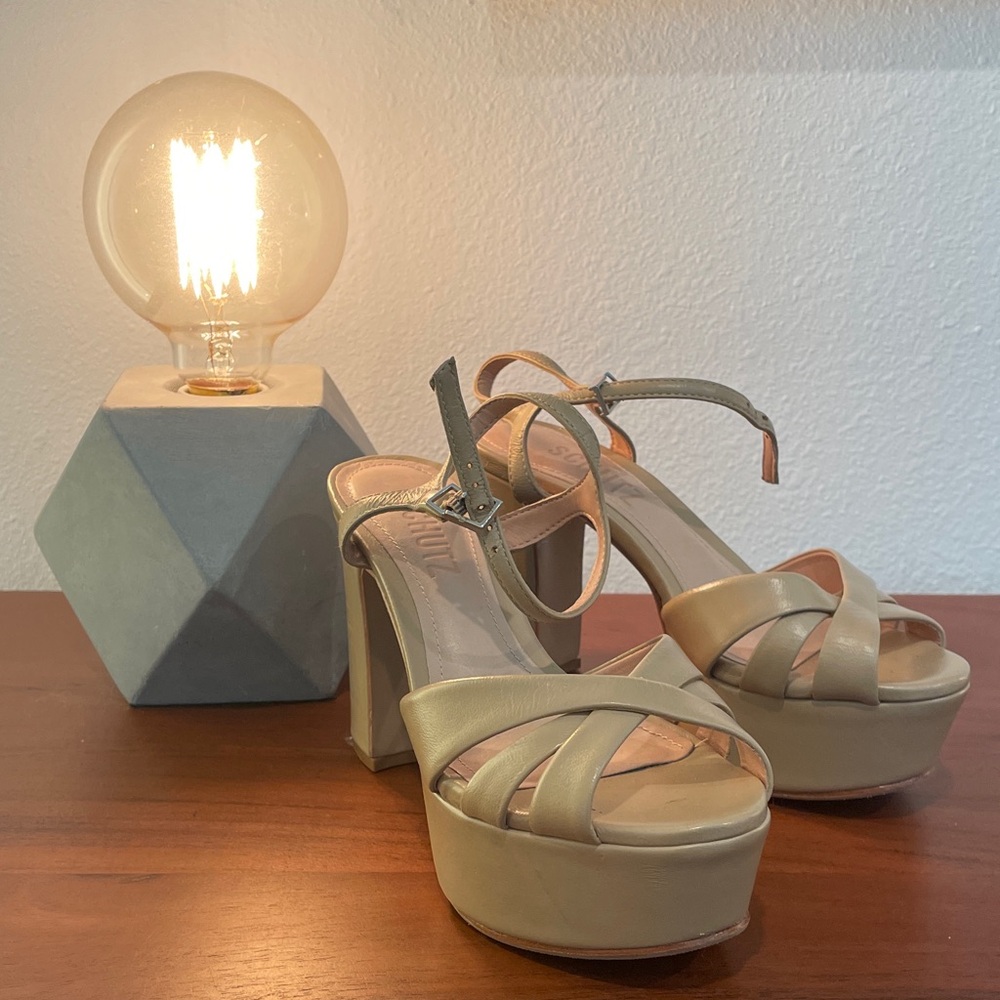 SCHUTZ Beige Strappy Platform Sandals